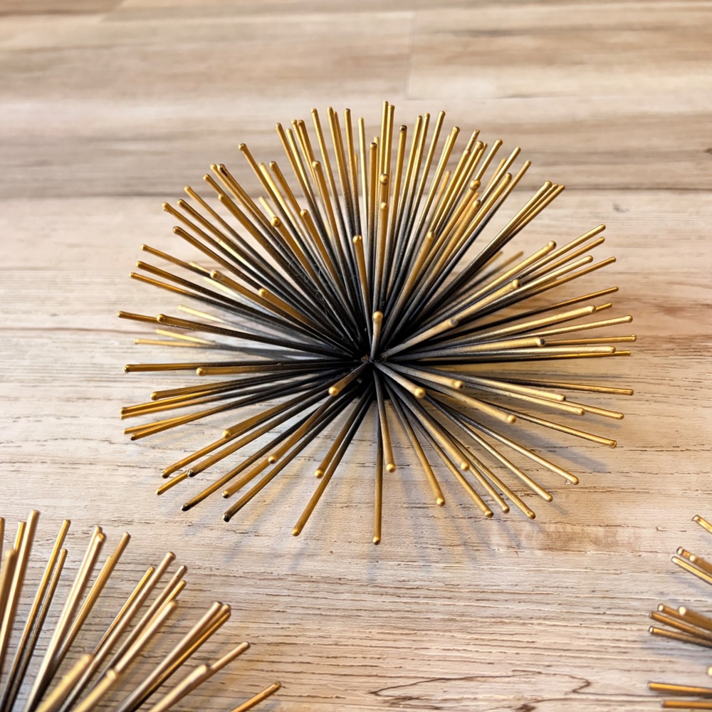 Atomic Starburst Metal Sea Urchins Wall Hangings MCM Decor Gold Black Set of 3 - Picture 5 of 16
